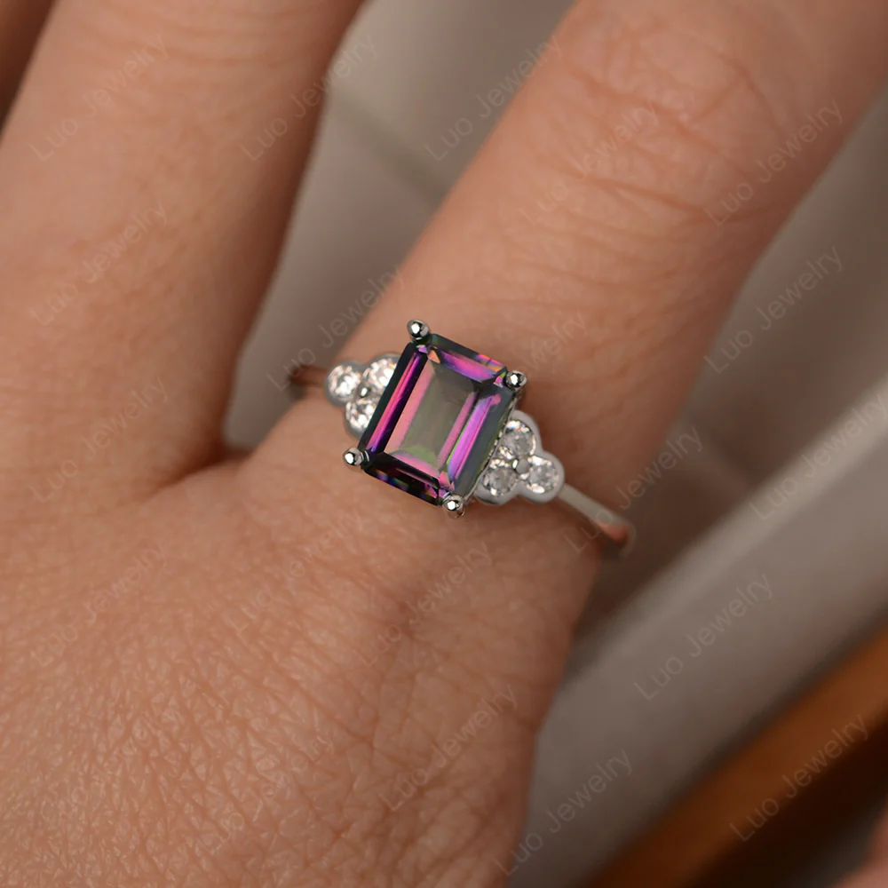 Emerald Cut Mystic Topaz Ring with Trio - Image 4