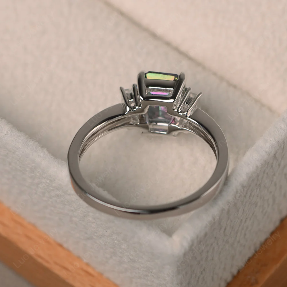 Emerald Cut Mystic Topaz Ring with Baguettes - Image 3