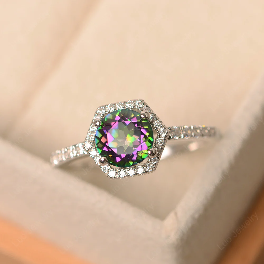 Mystic Topaz Hexagon Halo Engagement Ring - Image 2