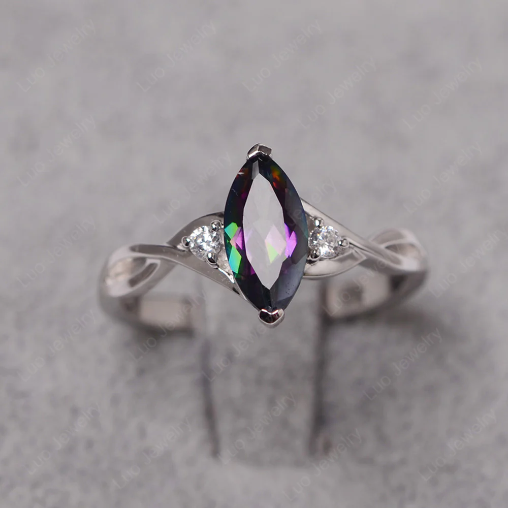 Mystic Topaz Marquise Twist Engagement Ring