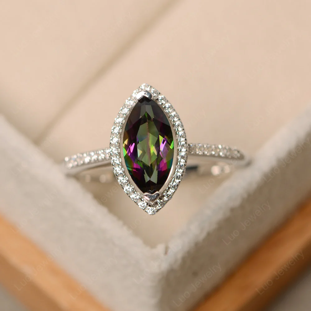 Mystic Topaz Halo Marquise Engagement Ring