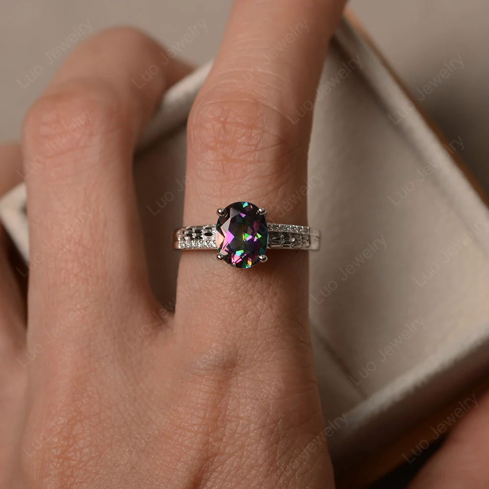 Vintage Style Oval Cut Mystic Topaz Ring - Image 4