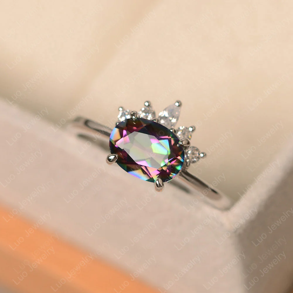 Half Sunburst Oval Mystic Topaz Ring