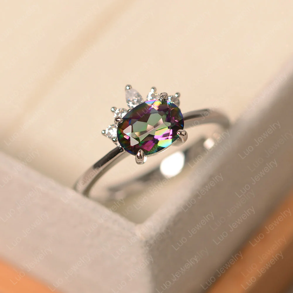 Half Sunburst Oval Mystic Topaz Ring - Image 2