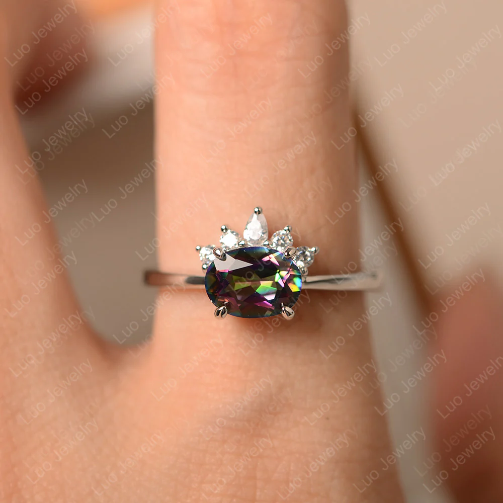 Half Sunburst Oval Mystic Topaz Ring - Image 4