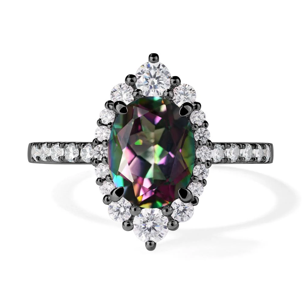 Oval Mystic Topaz Halo Cluster Ring