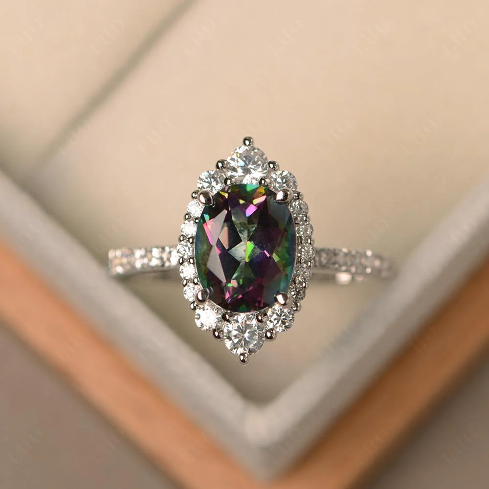 Oval Mystic Topaz Halo Cluster Ring - Image 10