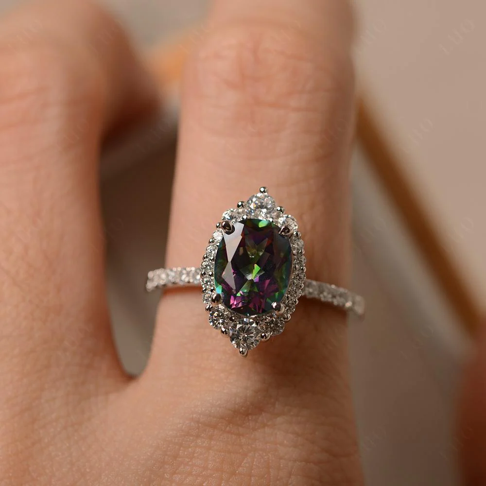 Oval Mystic Topaz Halo Cluster Ring - Image 14