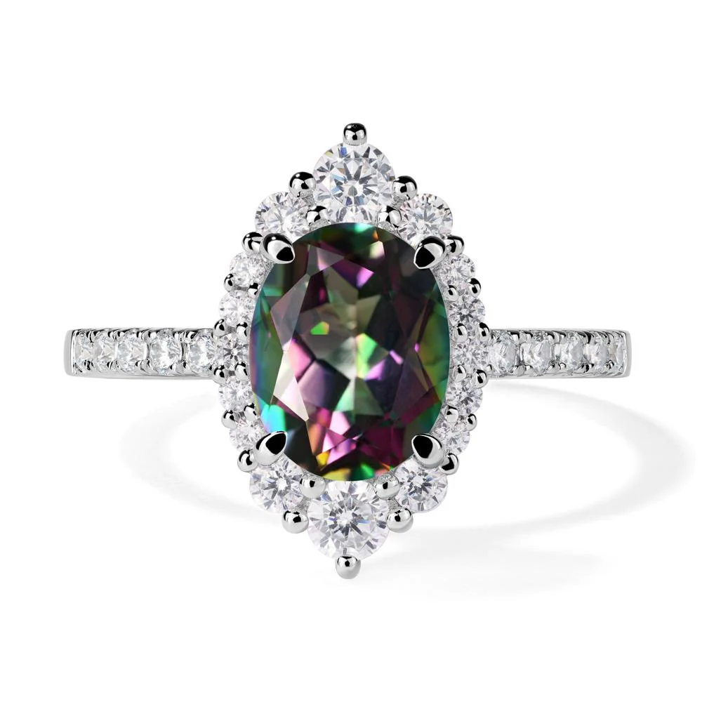Oval Mystic Topaz Halo Cluster Ring - Image 3