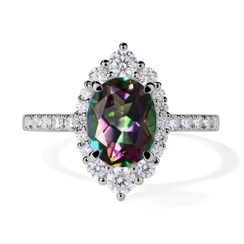 Oval Mystic Topaz Halo Cluster Ring - Image 6
