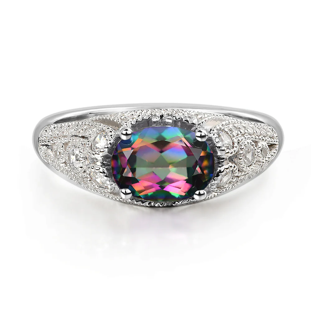 Vintage Horizontal Oval Cut Mystic Topaz Ring