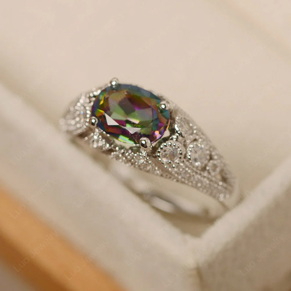 Vintage Horizontal Oval Cut Mystic Topaz Ring - Image 3