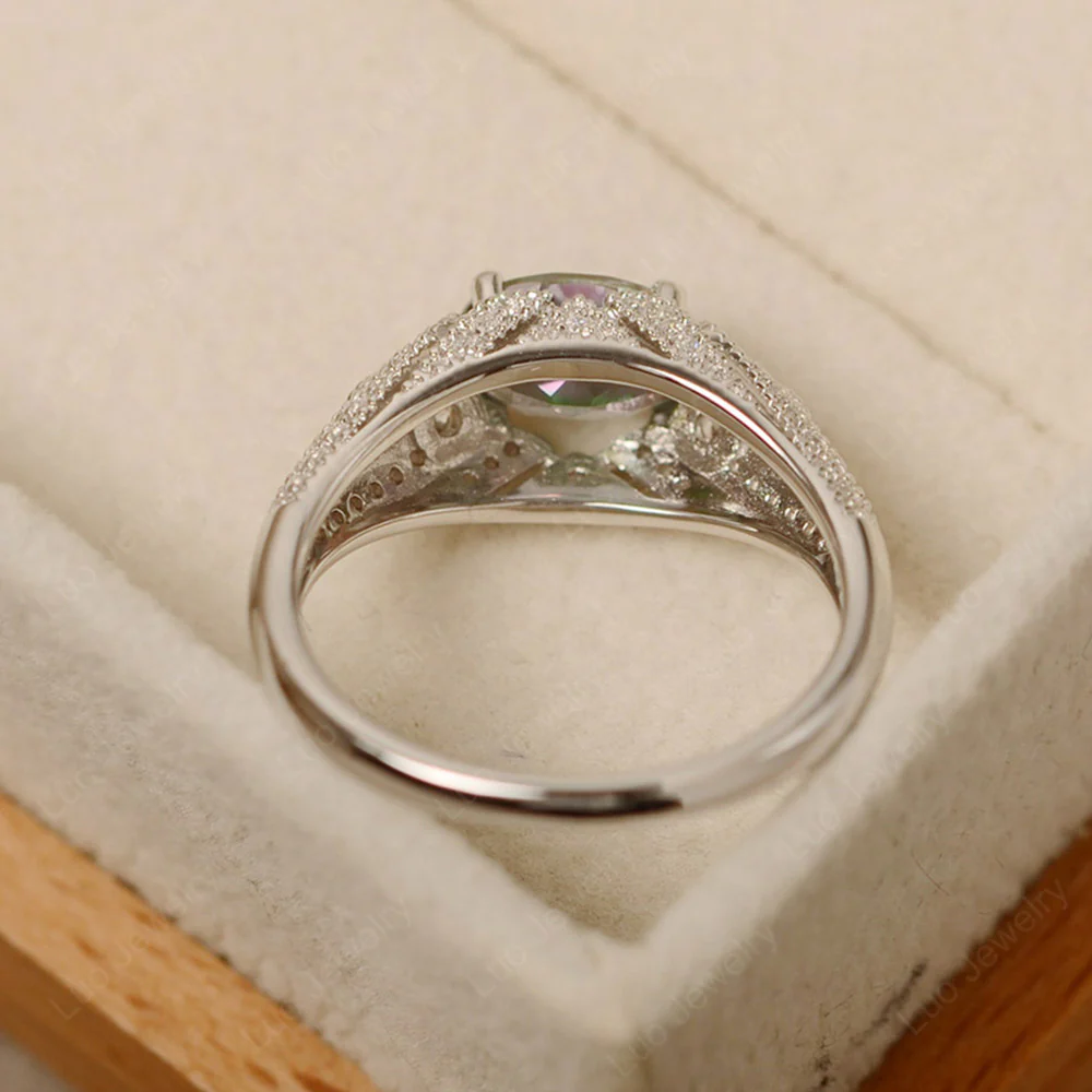 Vintage Horizontal Oval Cut Mystic Topaz Ring - Image 4