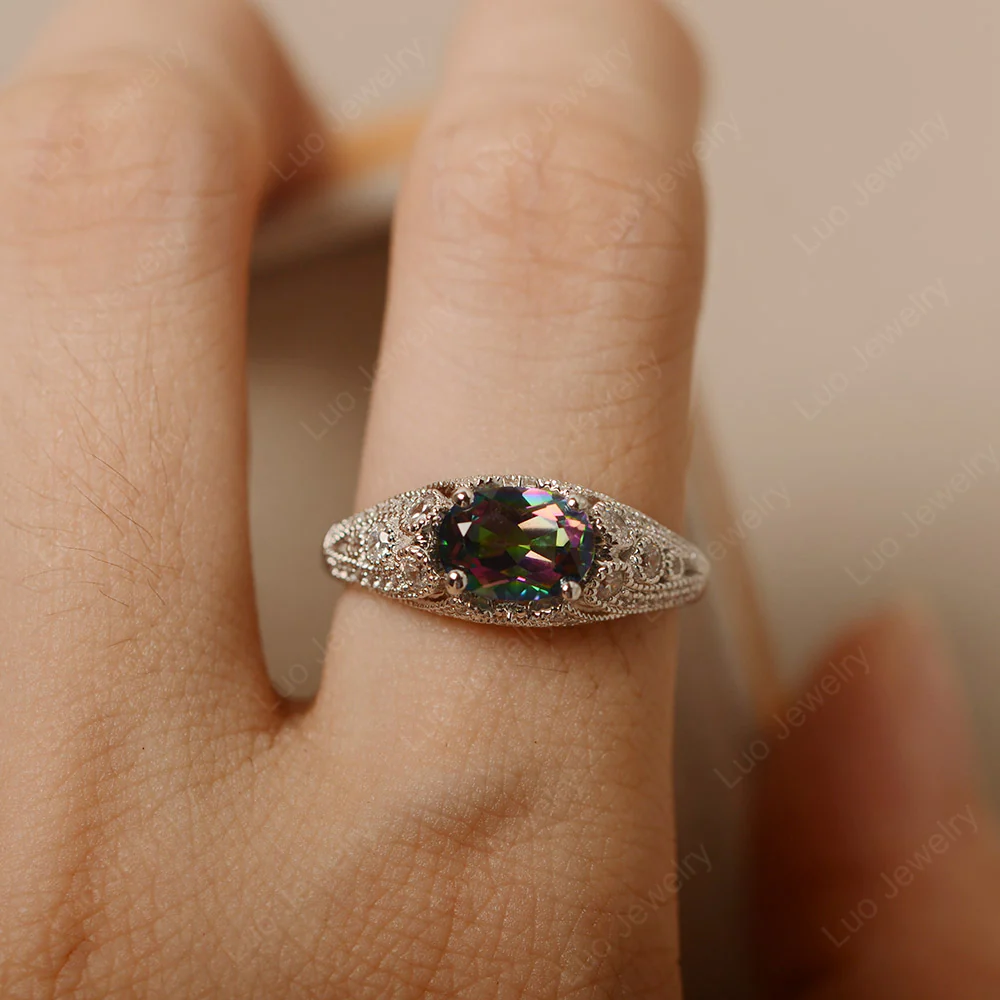 Vintage Horizontal Oval Cut Mystic Topaz Ring - Image 6