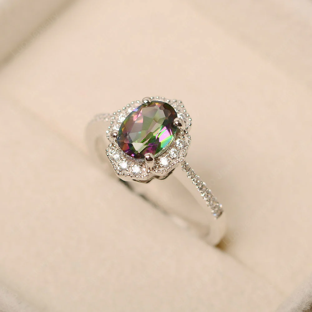 Milgrain Halo Mystic Topaz Engagement Ring - Image 2