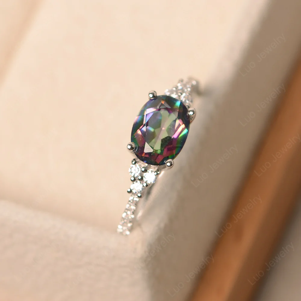 Horizontal Oval Cut Mystic Topaz Engagement Ring - Image 2