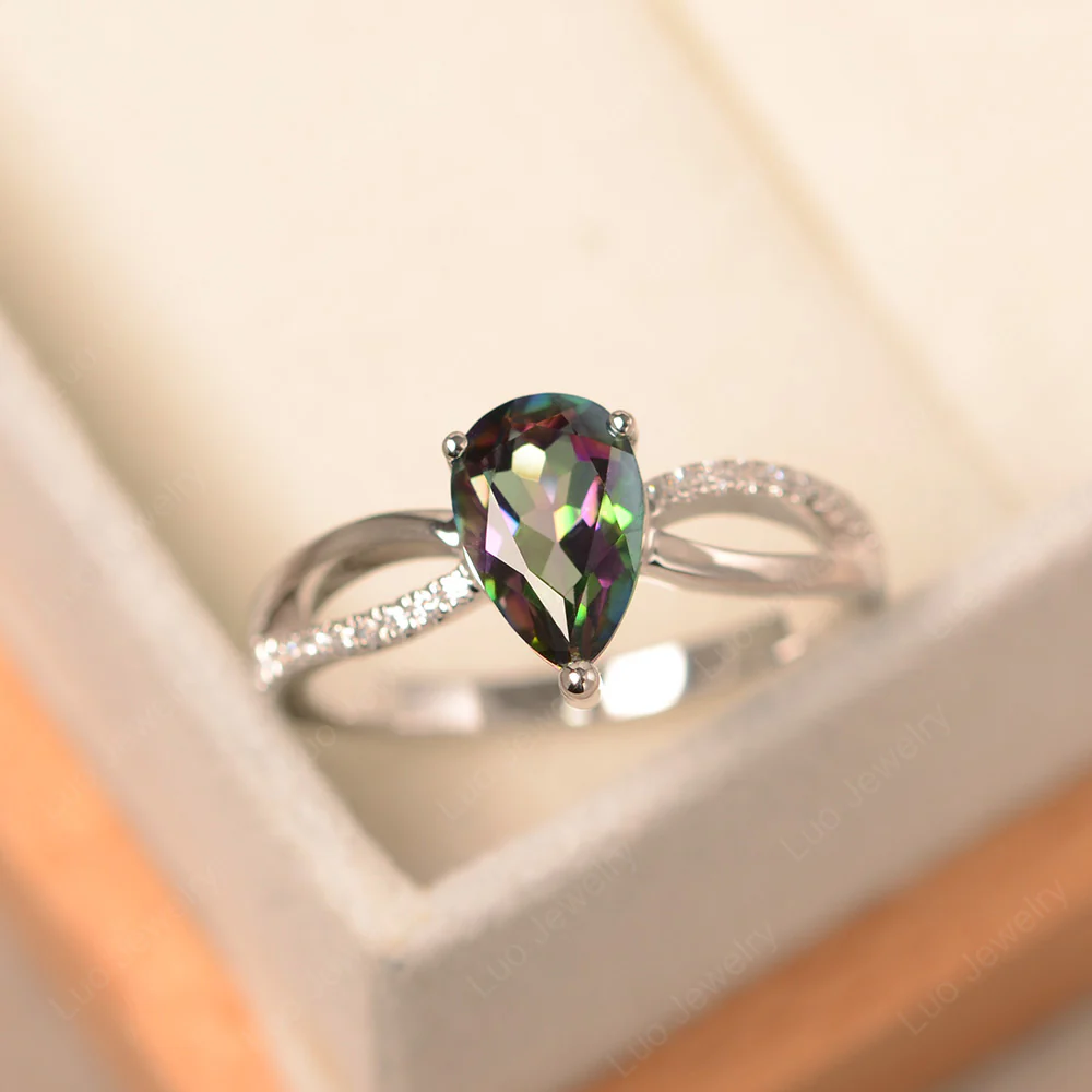 Pear Shaped Mystic Topaz Ring Split Shank