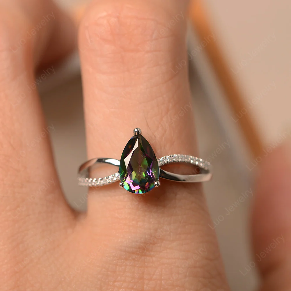Pear Shaped Mystic Topaz Ring Split Shank - Image 4