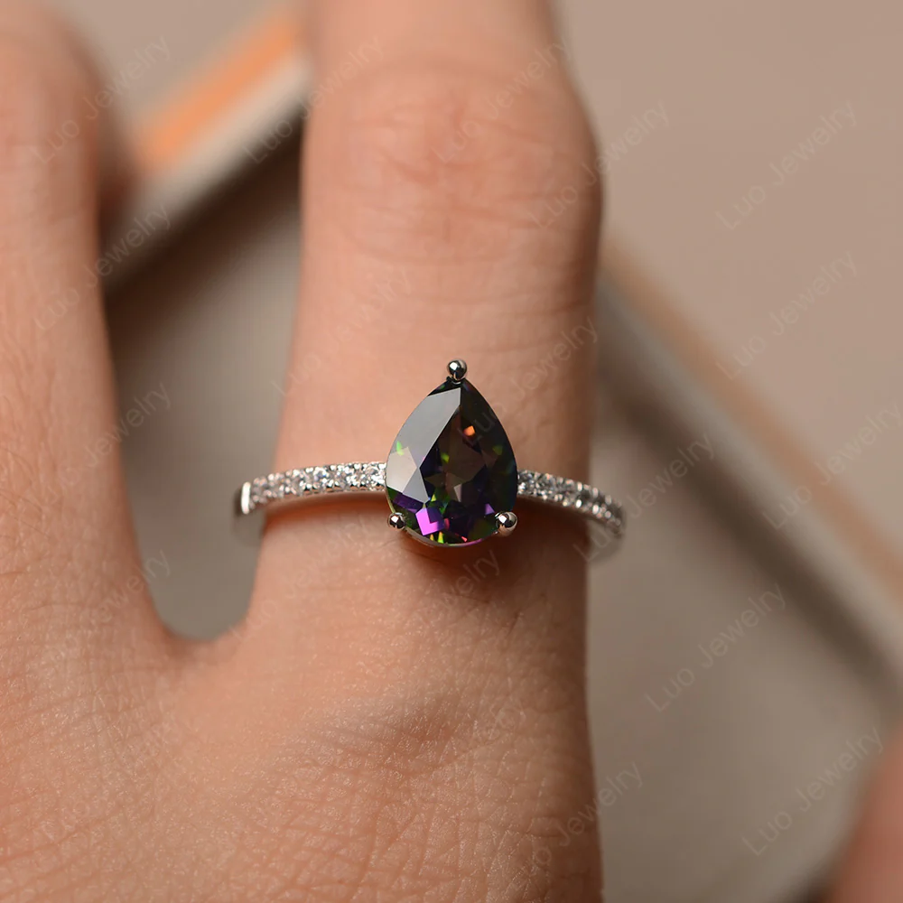 Mystic Topaz Pear Pave Ring - Image 4