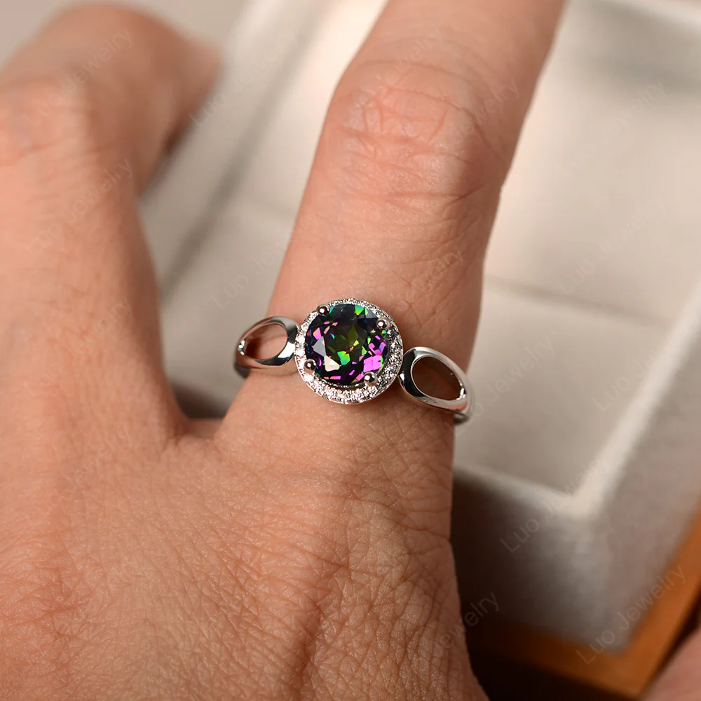 Mystic Topaz Halo Engagement Ring Split Shank - Image 4