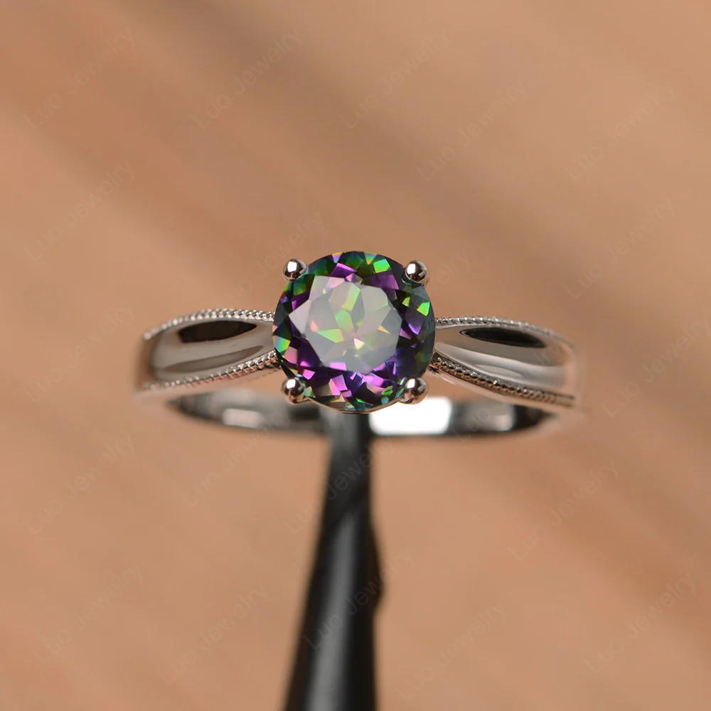 Mystic Topaz Solitaire Milgrain Engagement Ring - Image 2