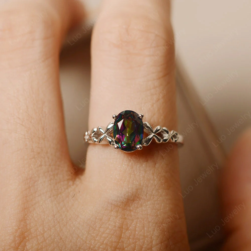 Mystic Topaz Solitaire Oval Engagement Ring - Image 5