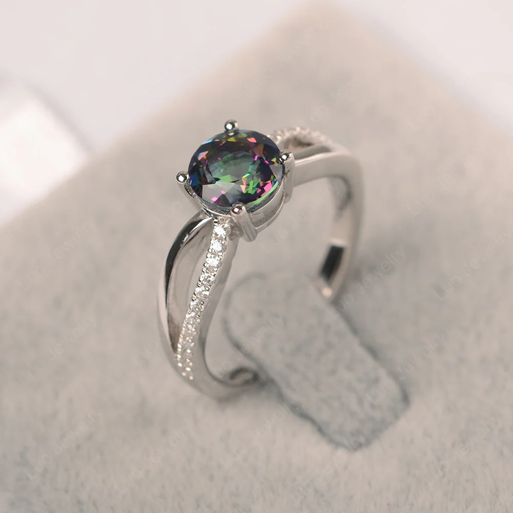 Mystic Topaz Ring Split Shank Engagement Ring - Image 2