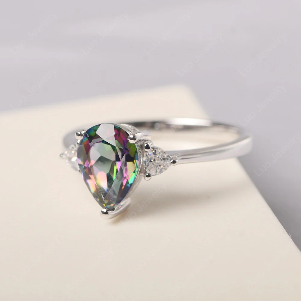 Teardrop Mystic Topaz Trilogy Ring - Image 2
