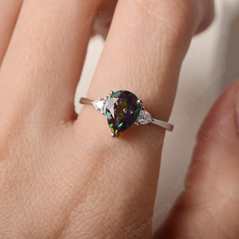 Teardrop Mystic Topaz Trilogy Ring - Image 5