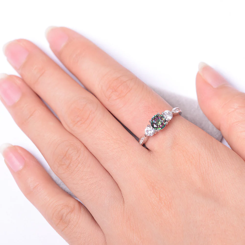 Mystic Topaz Three Stone Engagement Ring - Image 4