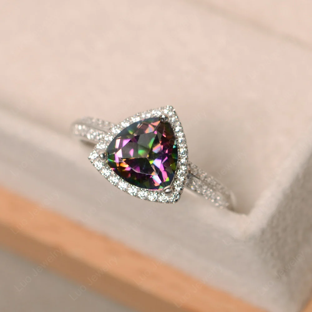 Luxury Mystic Topaz Halo Engagement Ring - Image 3