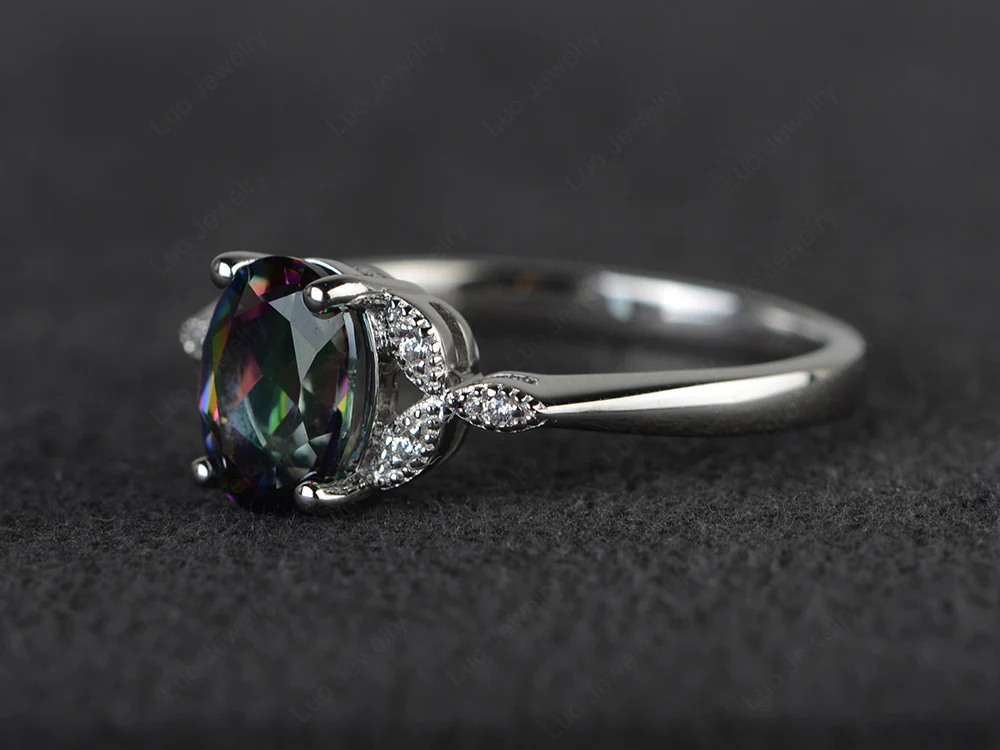 Oval Mystic Topaz Leaf Engagement Ring - Image 2