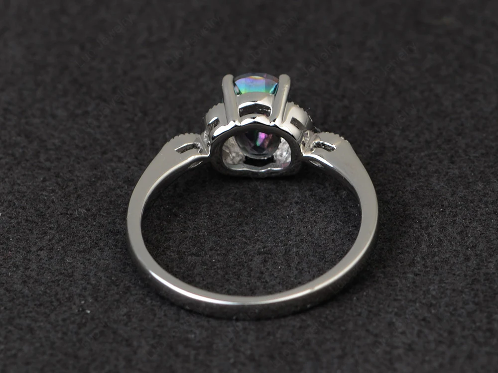 Oval Mystic Topaz Leaf Engagement Ring - Image 3