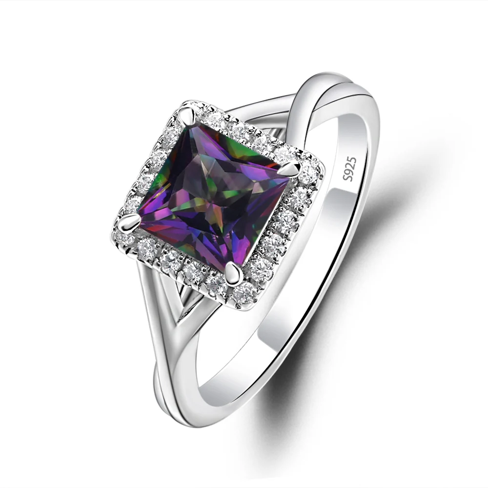 Mystic Topaz Split Shank Halo Engagement Ring