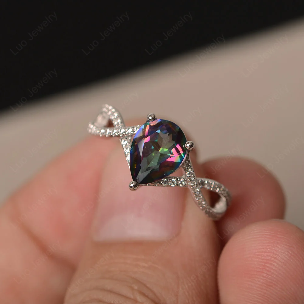 Mystic Topaz Split Shank Pear Engagement Ring