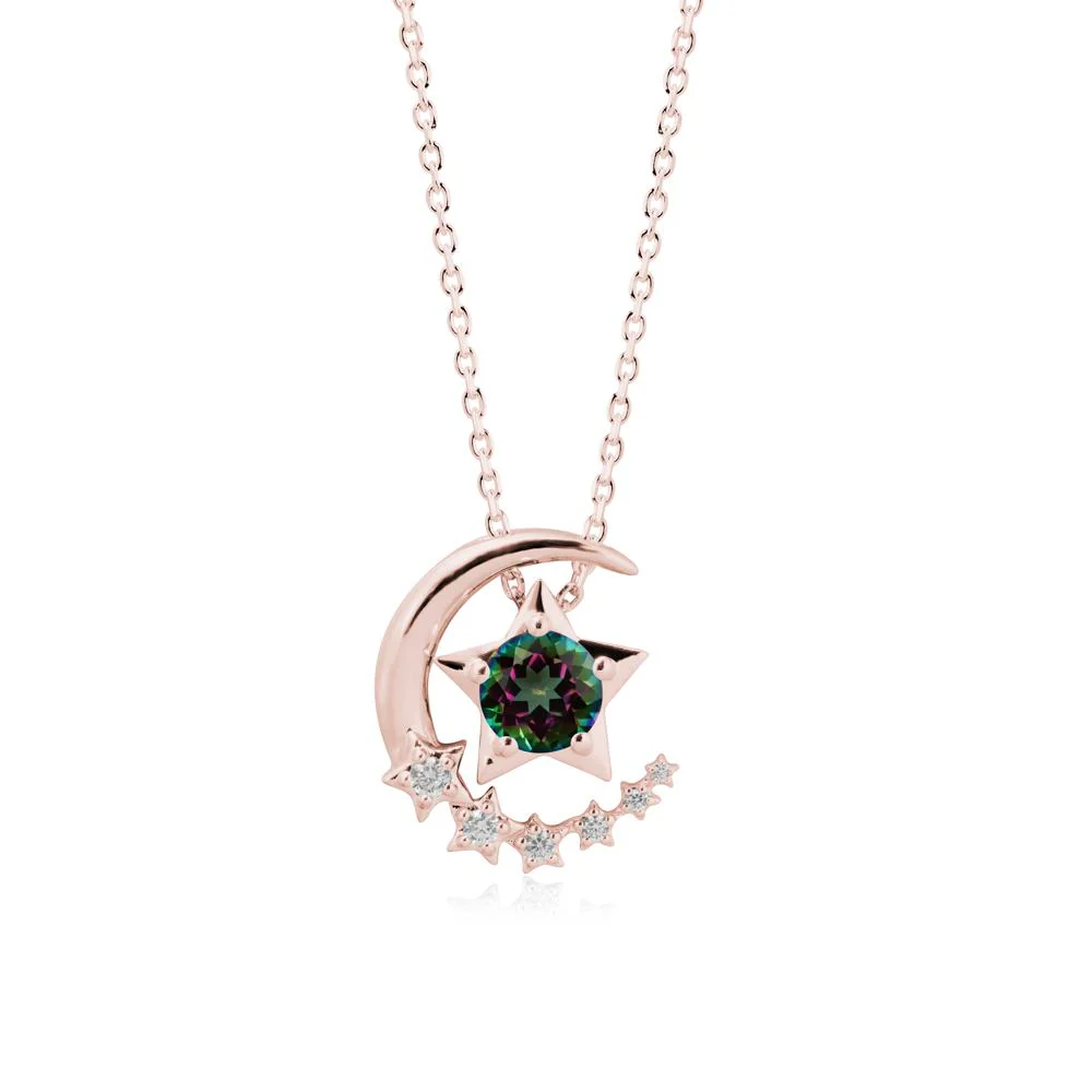 Mystic Topaz Swinging Star and Crescent Moon Necklace - Image 4