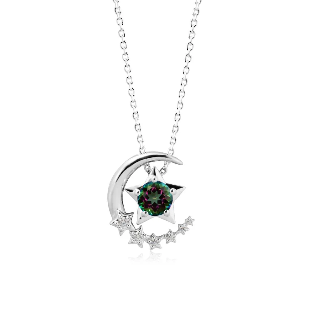 Mystic Topaz Swinging Star and Crescent Moon Necklace - Image 5