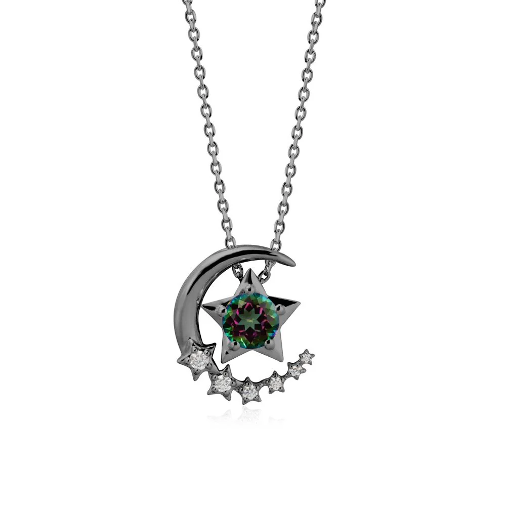 Mystic Topaz Swinging Star and Crescent Moon Necklace - Image 7