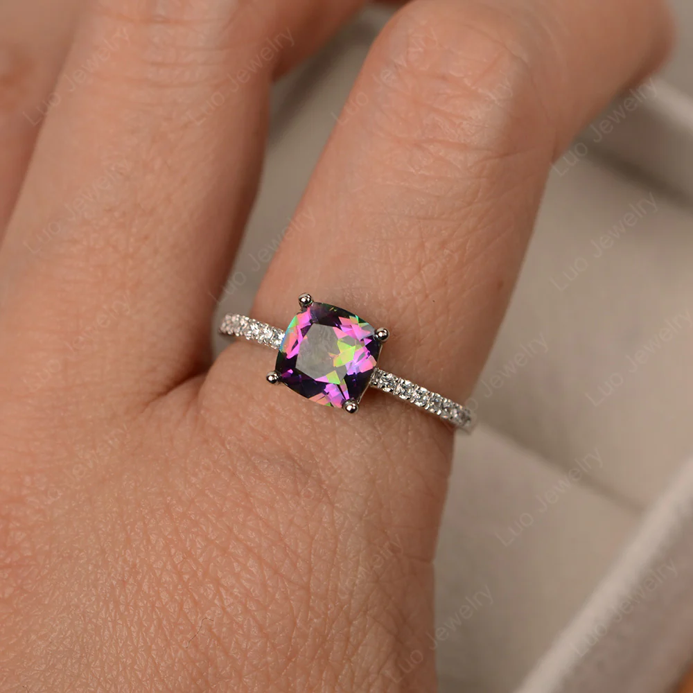 Cushion Cut Mystic Topaz Promise Ring - Image 4