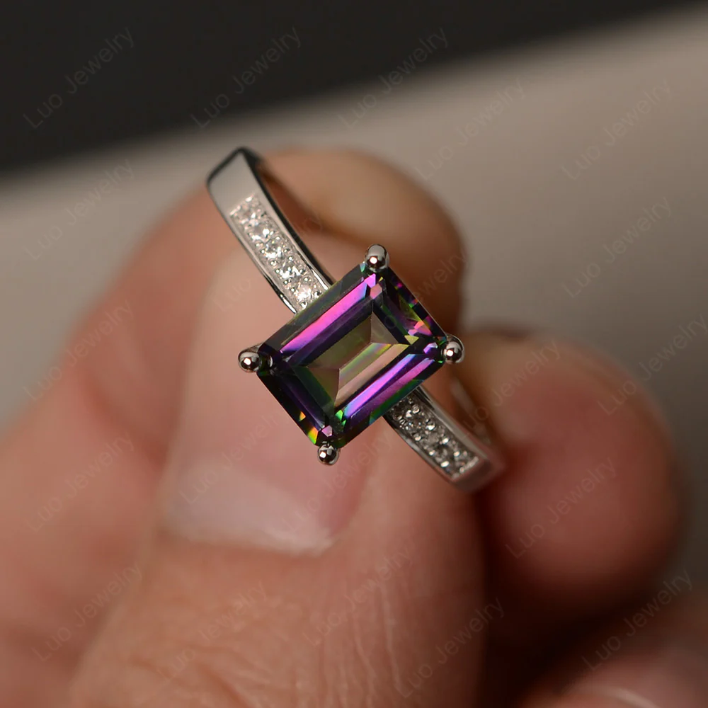 Mystic Topaz Emerald Cut Promise Ring