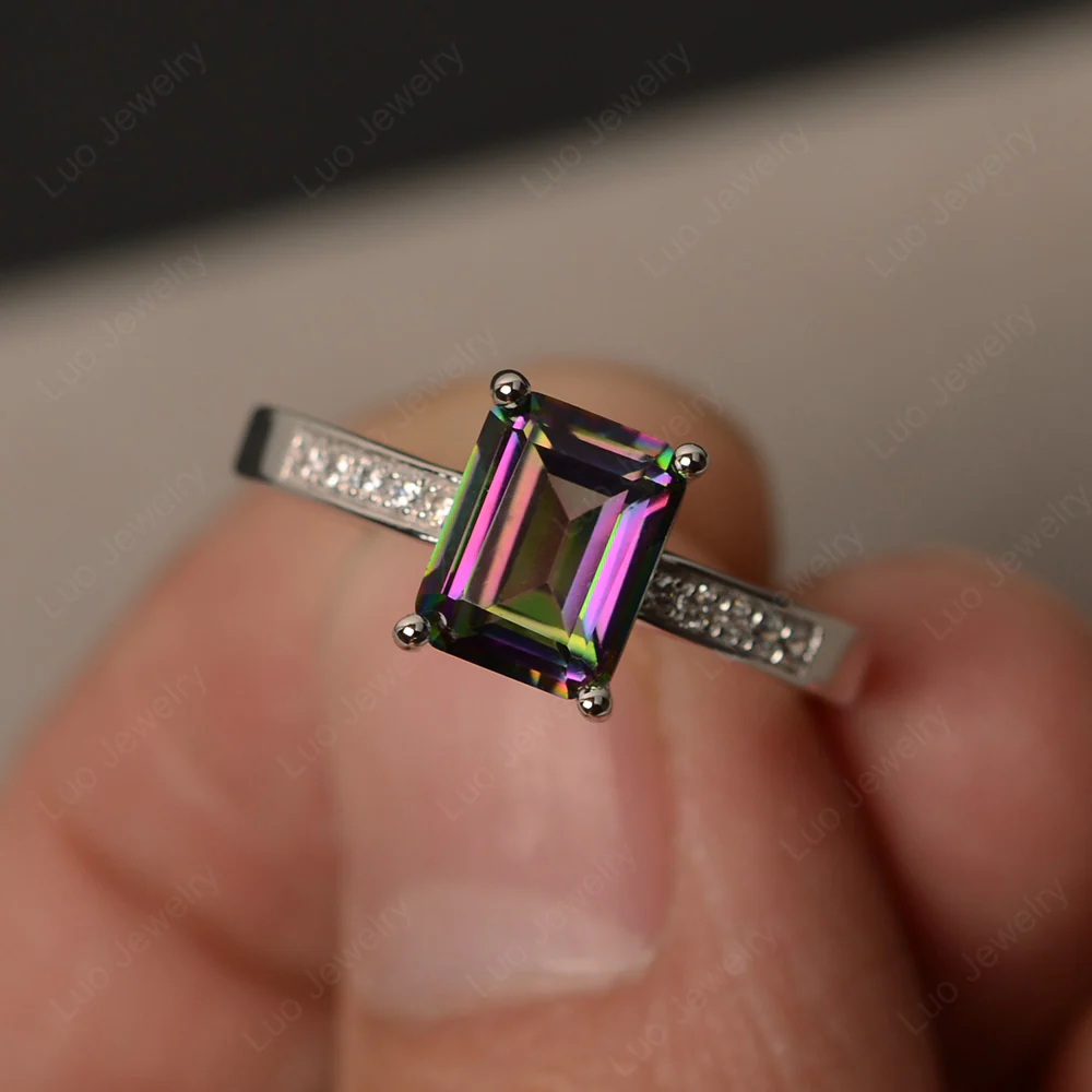 Mystic Topaz Emerald Cut Promise Ring - Image 2