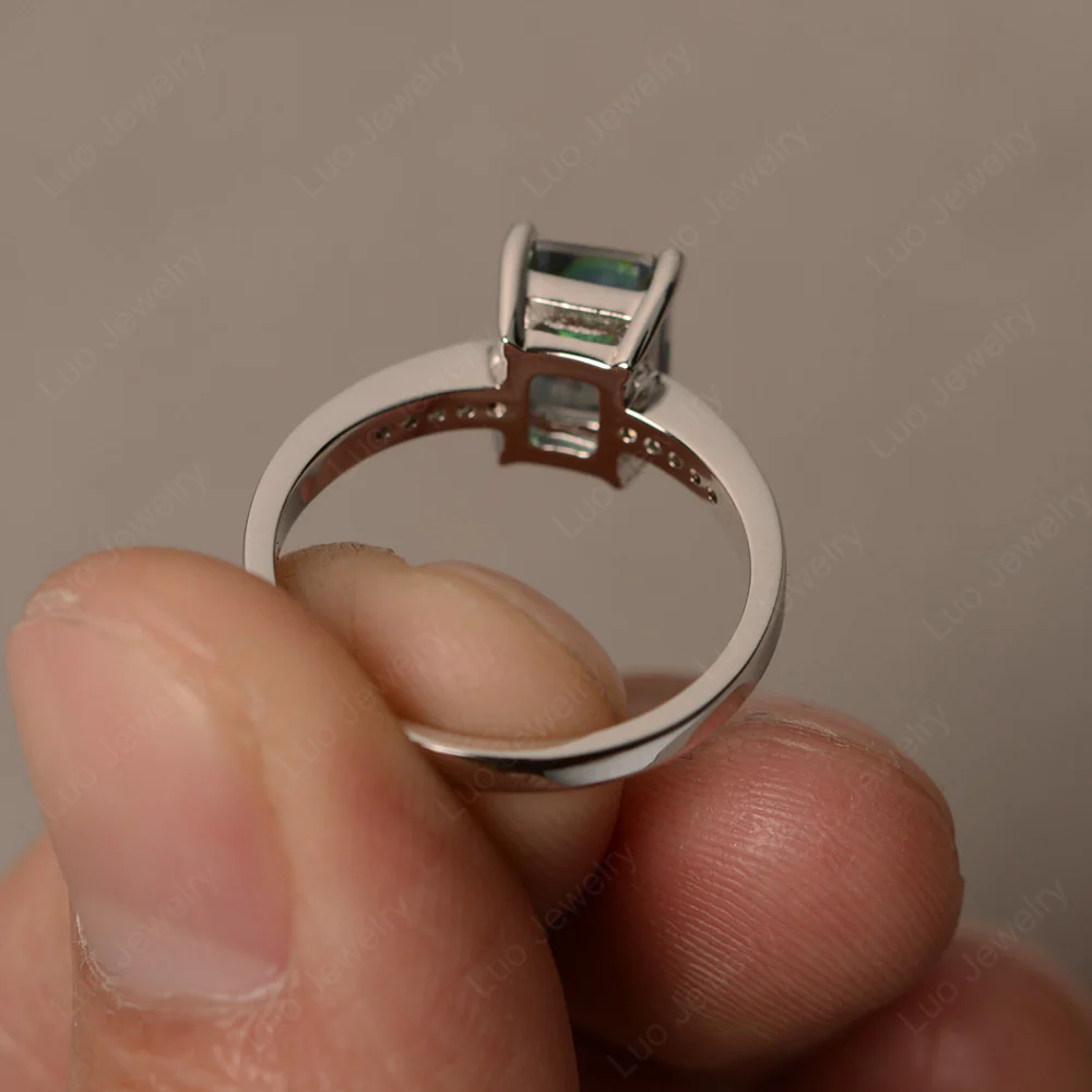 Mystic Topaz Emerald Cut Promise Ring - Image 3