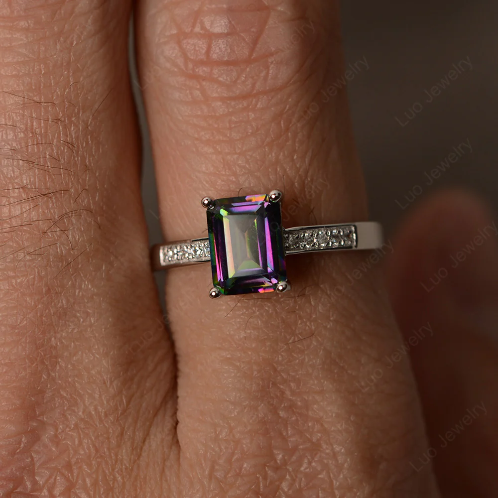 Mystic Topaz Emerald Cut Promise Ring - Image 4