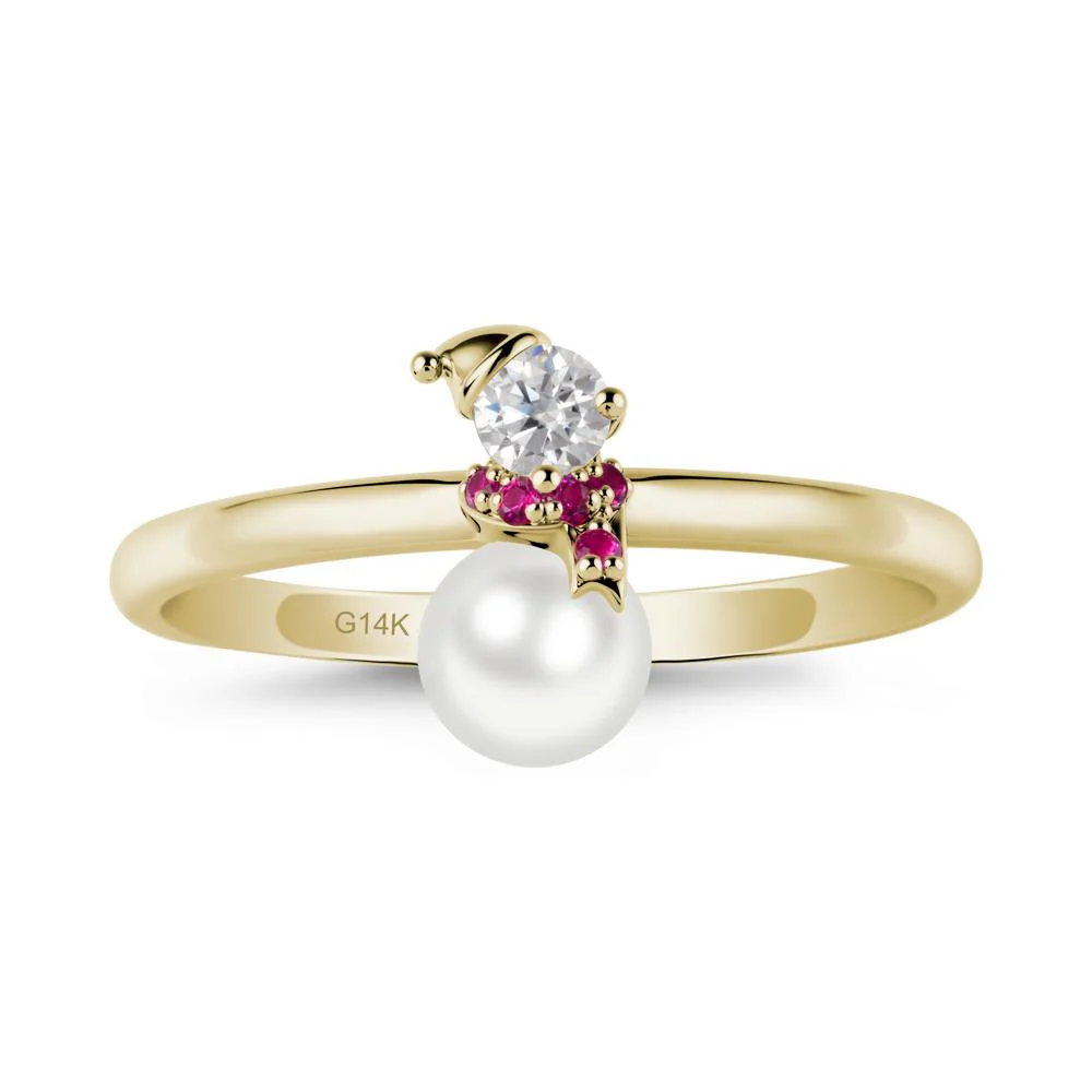 Snowman Inspired Pearl and Ruby Ring - Image 3