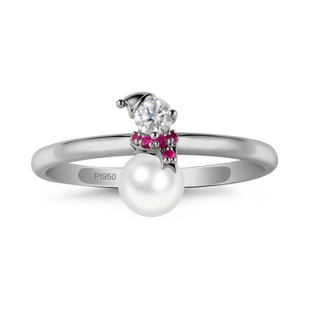 Snowman Inspired Pearl and Ruby Ring - Image 8