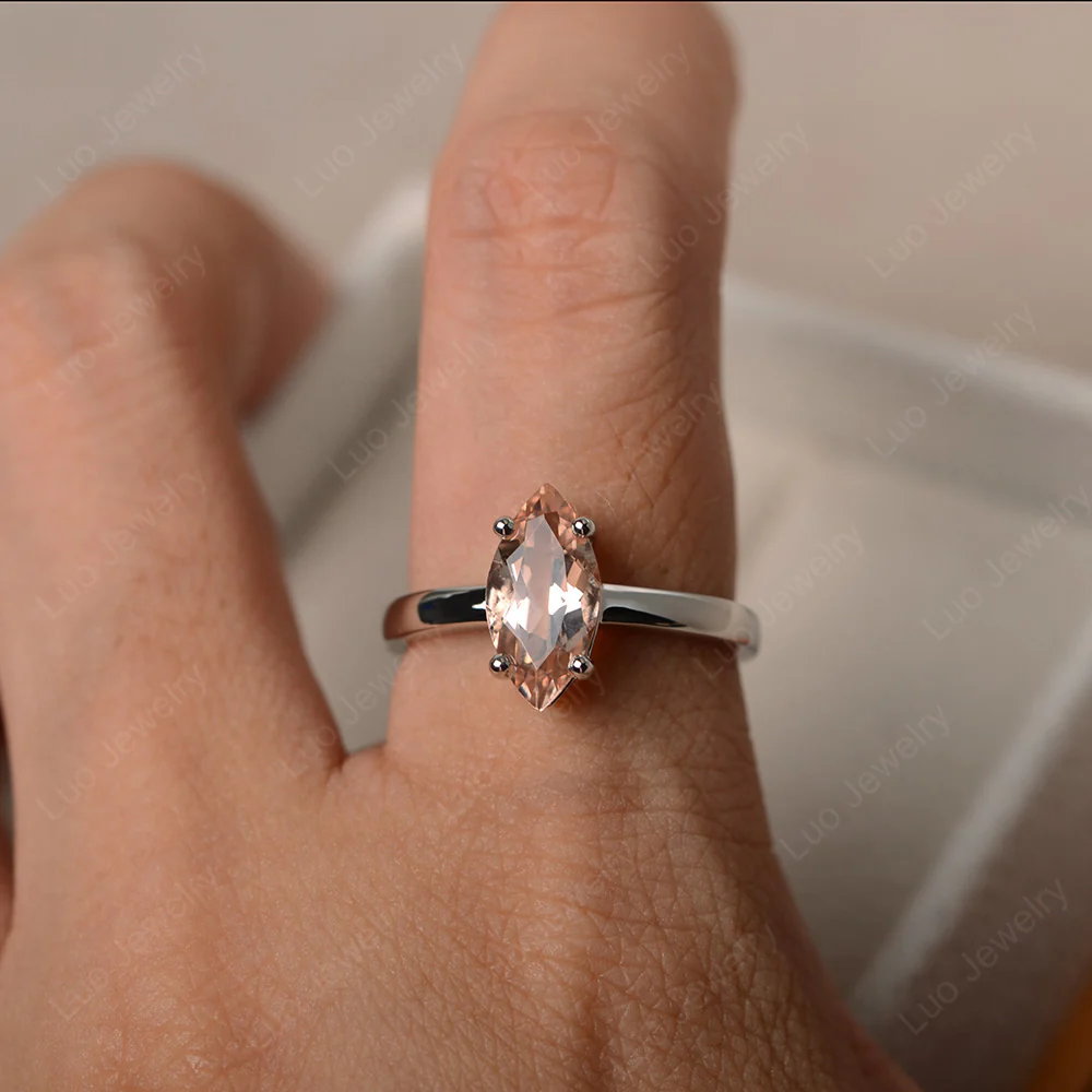 Morganite Marquise Solitaire Engagement Ring - Image 4