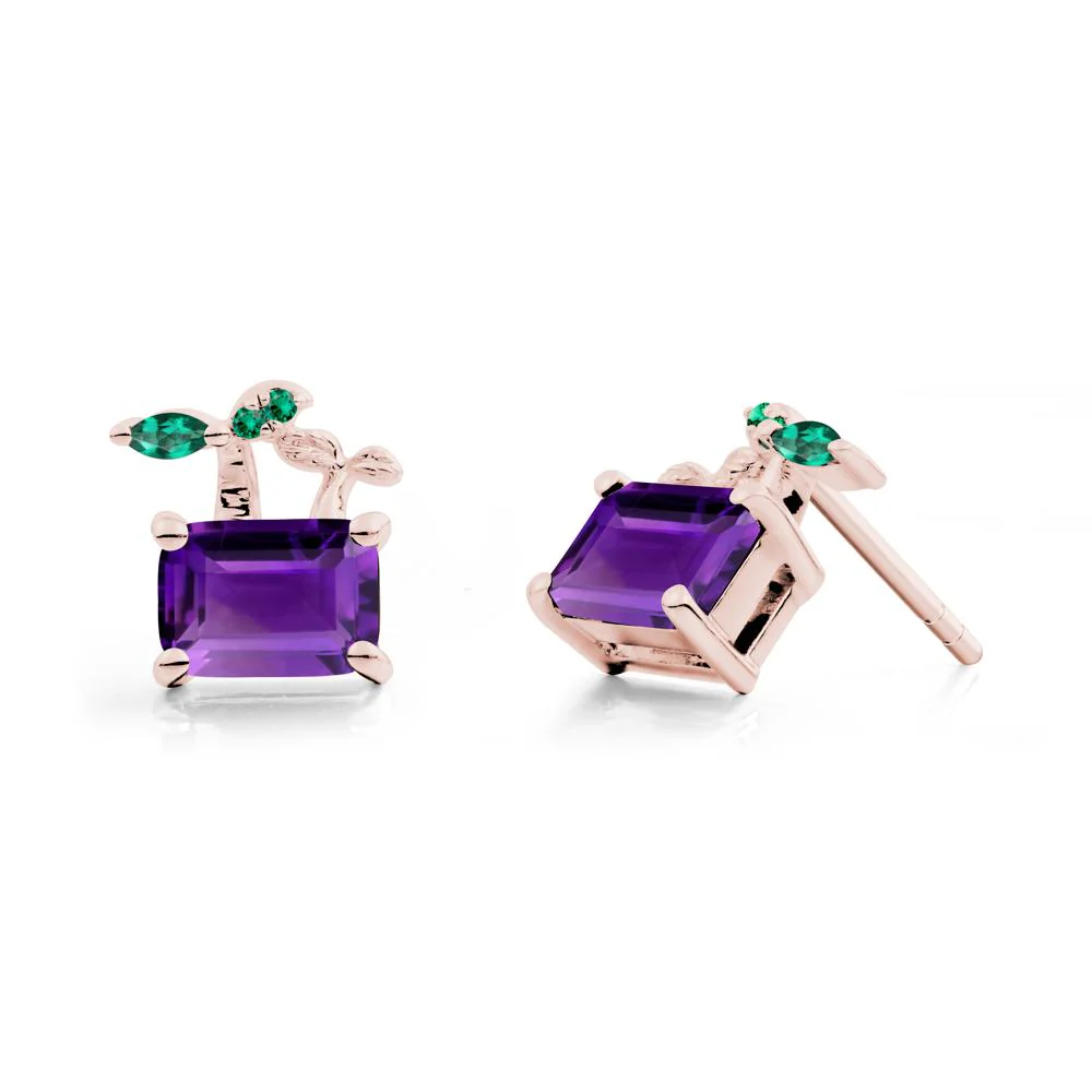 Nature Inspired Amethyst and Emerald Stud Earrings - Image 5