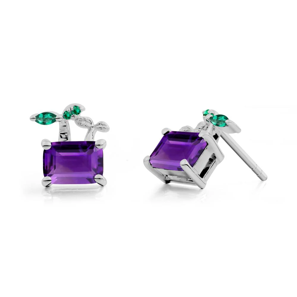 Nature Inspired Amethyst and Emerald Stud Earrings - Image 7