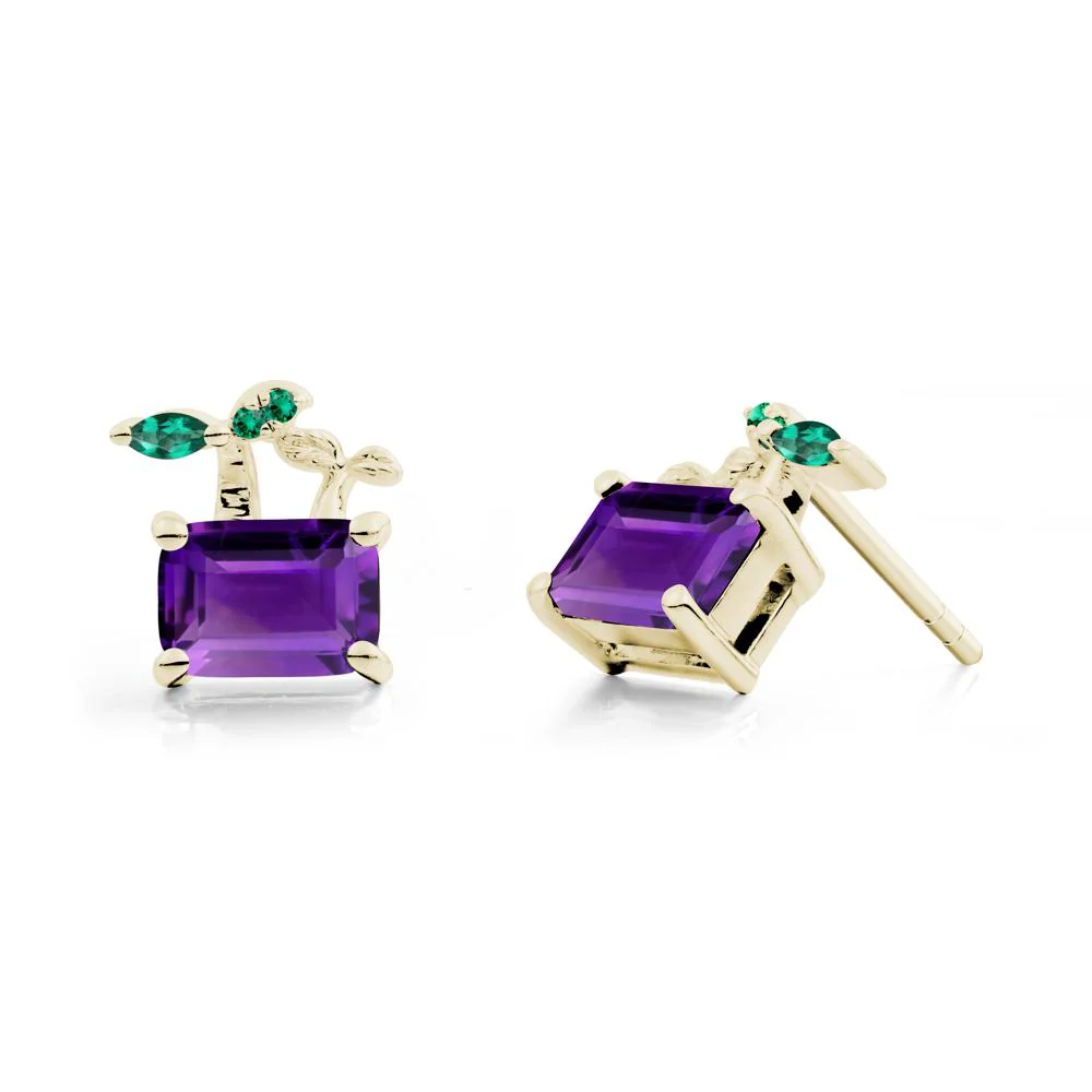 Nature Inspired Amethyst and Emerald Stud Earrings - Image 9