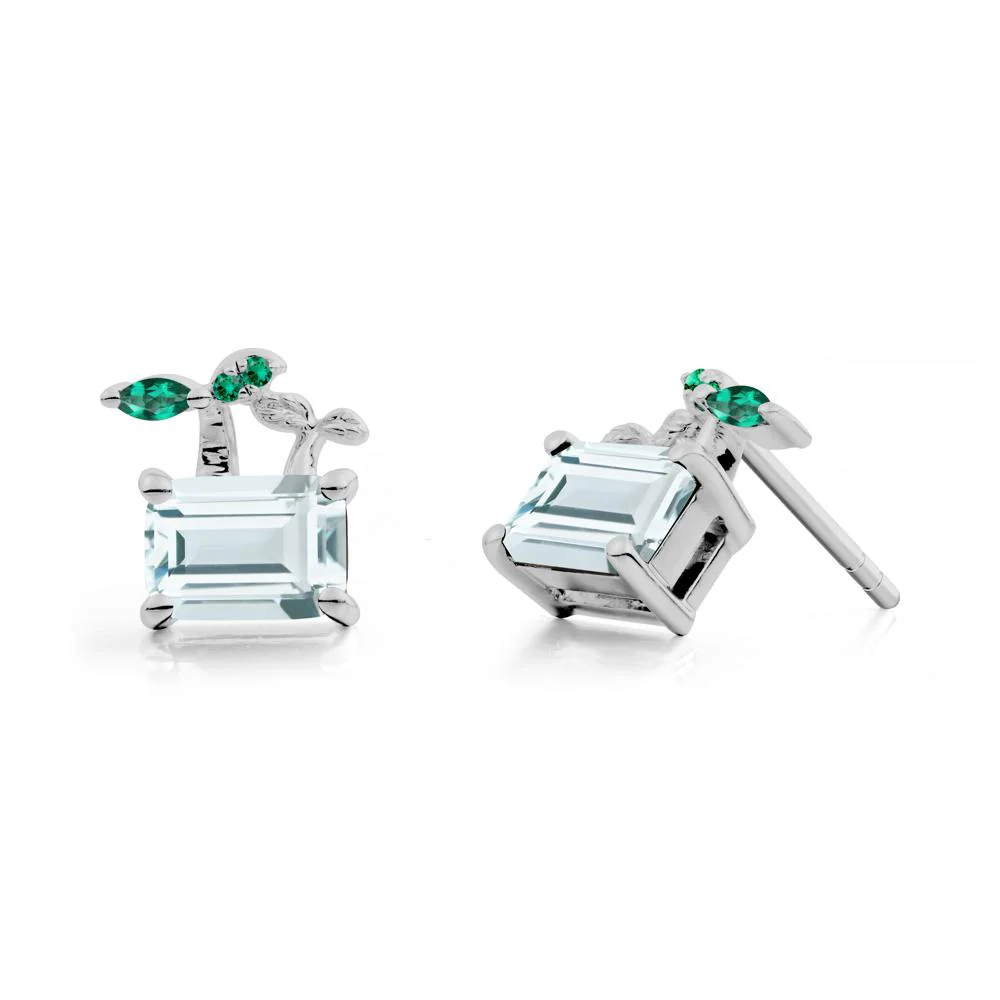 Nature Inspired Aquamarine and Emerald Stud Earrings - Image 2